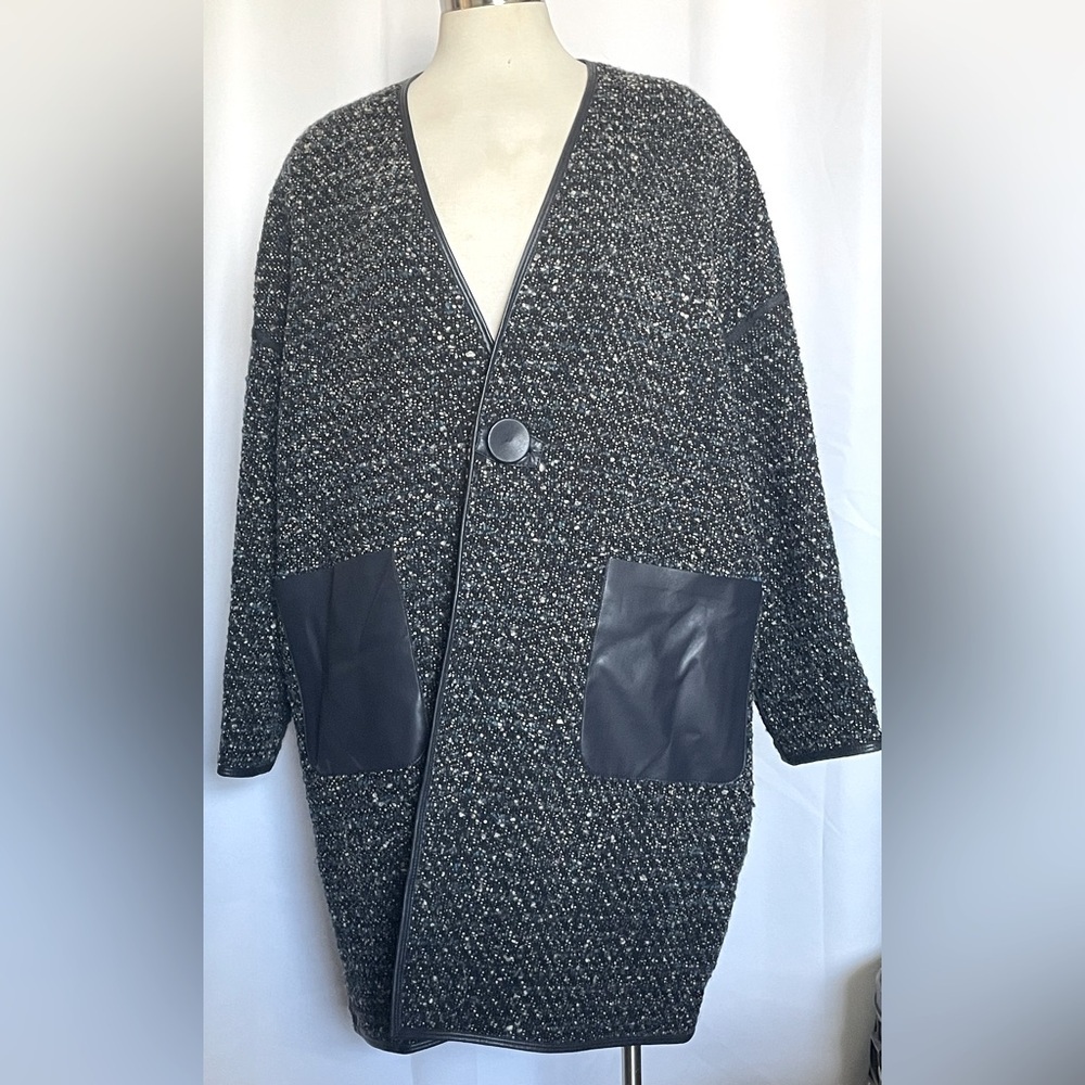 Chic Blue  Tweed Cardigan with Leather/pleather Pockets